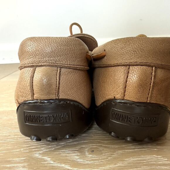 Minnetonka Moccasin Tan Leather Driving Loafers Moc Toe Made in USA Men\'s 12 main image 4